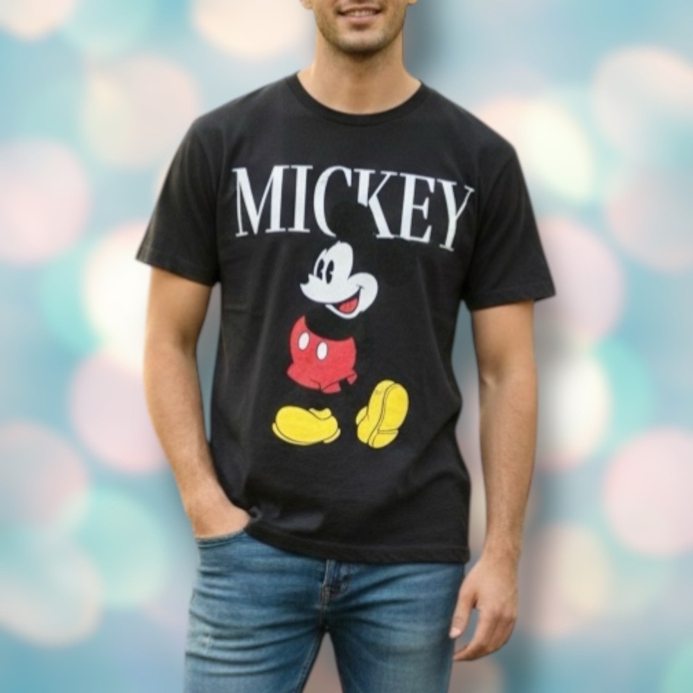 Disney H&M Mickey Mouse Classic Retro Men’s Black Tee Shirt Top Size S
